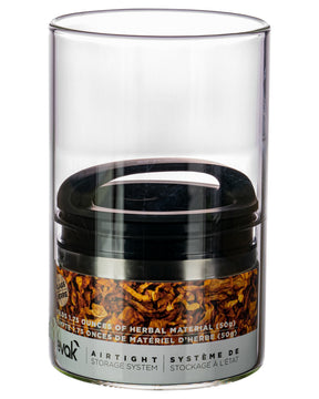 Prepara Evak Mini 50g Valve-Sealed Airtight Stash Jar, Clear with Black Lid, Front View
