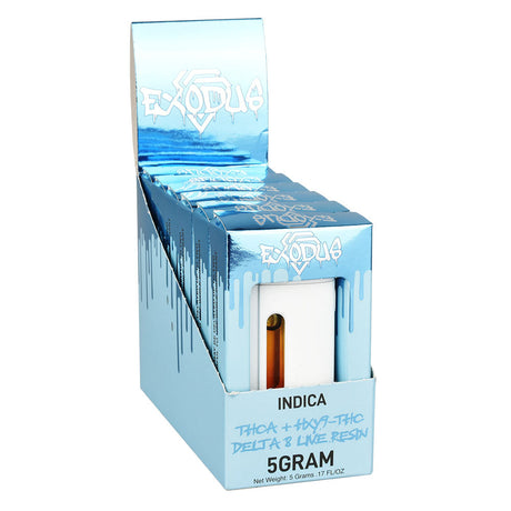 Exodus THCA HXY9 D8 Disposable Vape Display Box with Indica Variant - Front View