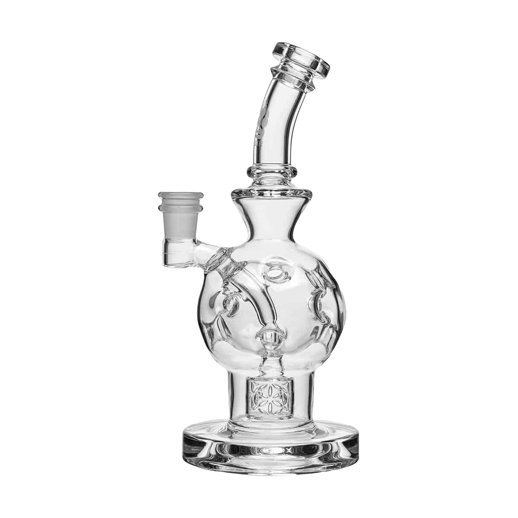 Calibear EXOSPHERE Clear Dab Rig, 8 Inch, with Seed of Life Perc, Front View on White Background
