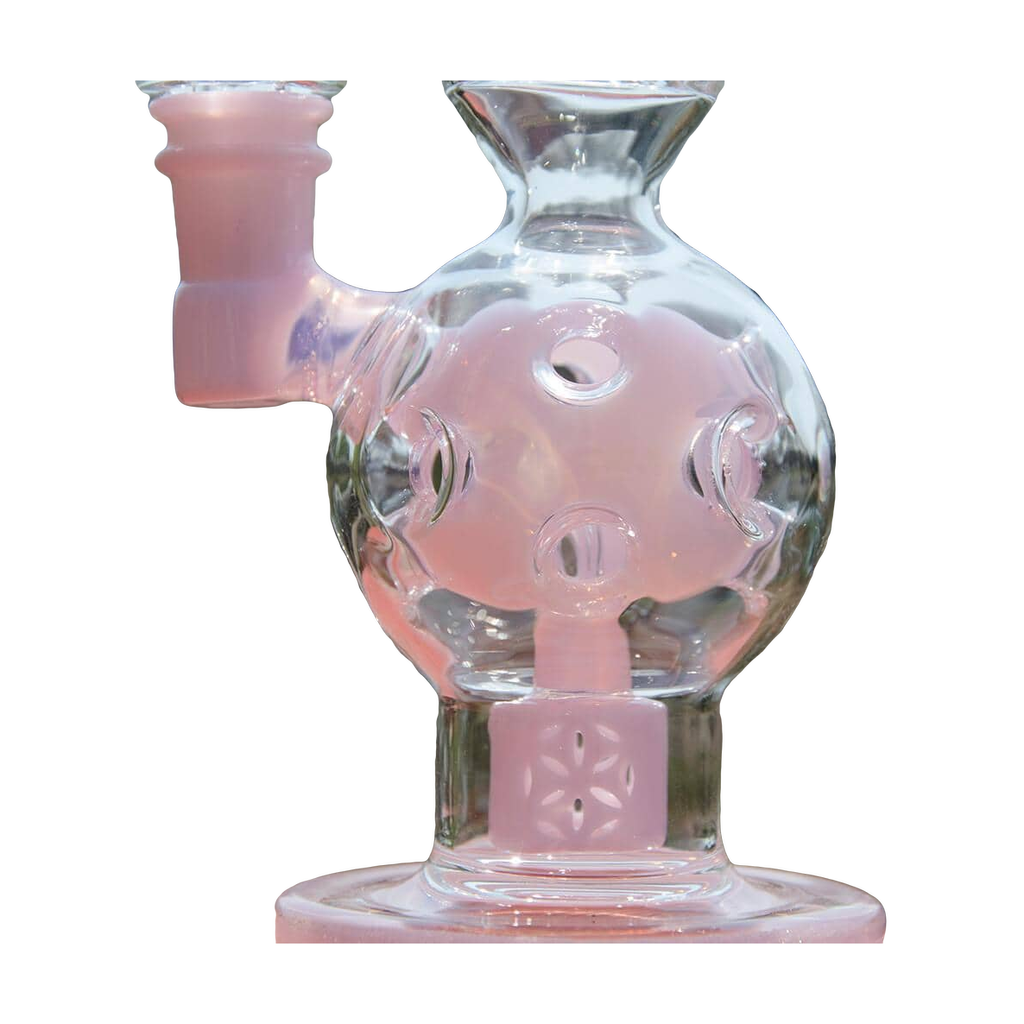 Calibear EXOSPHERE Dab Rig in Pink with Seed of Life Perc, Front View on Natural Background