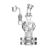 Calibear EXOSPHERE Dab Rig with Seed of Life Perc, clear glass, front view with quartz banger