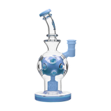 Calibear Exosphere Dab Rig in Milky Blue with Frosted Bubbles, Side View on White Background