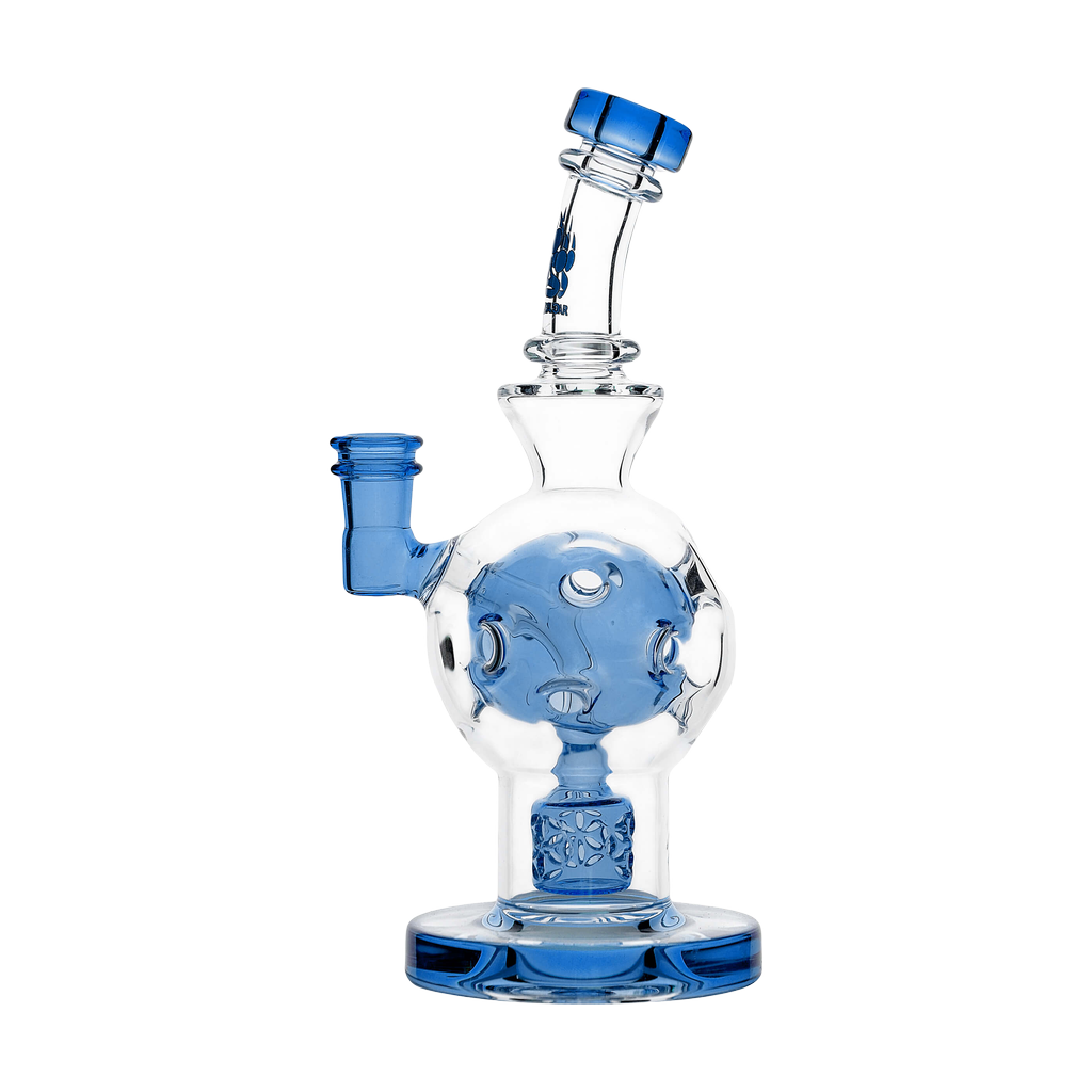 Calibear Exosphere Dab Rig in Violet Blue, 6.69 Inch, Front View with Intricate Glasswork