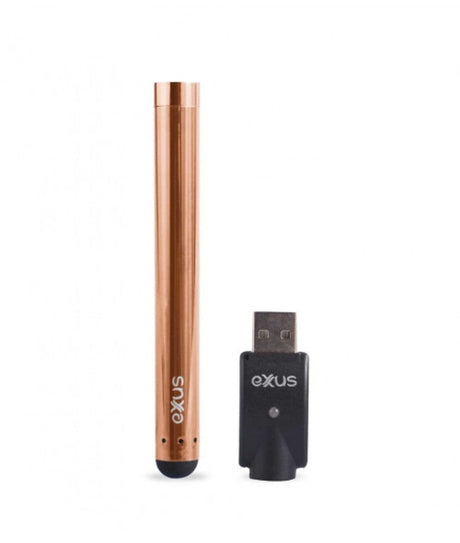 Exxus Slim Auto Draw Cartridge Vaporizer in Bronze - Front View with USB Charger