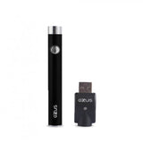 Exxus Slim VV Cartridge Vaporizer in black with USB charger, front view, for concentrates