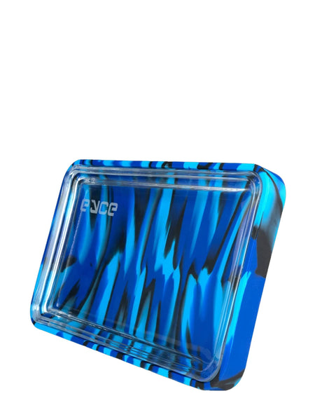 Eyce 2 in 1 Rolling Tray in Blue Tiger Stripe design, angled view, for Dry Herbs and Concentrates