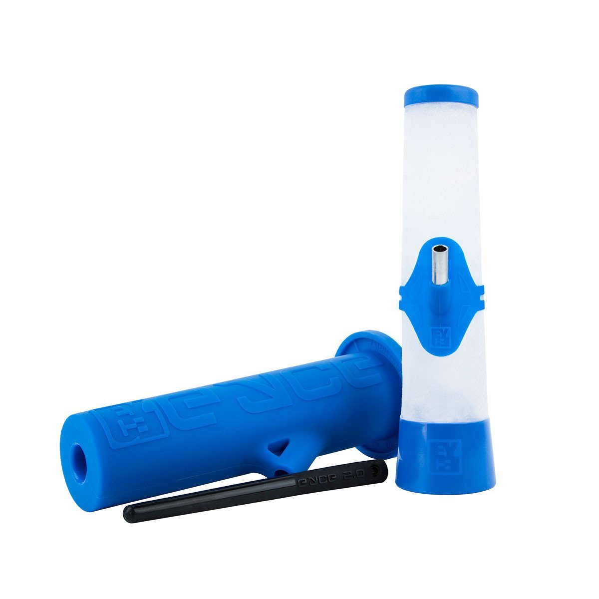 EYCE 2.0 Silicone Bong in Blue, 12.75" Portable Design for Dry Herbs, Side View with Tool