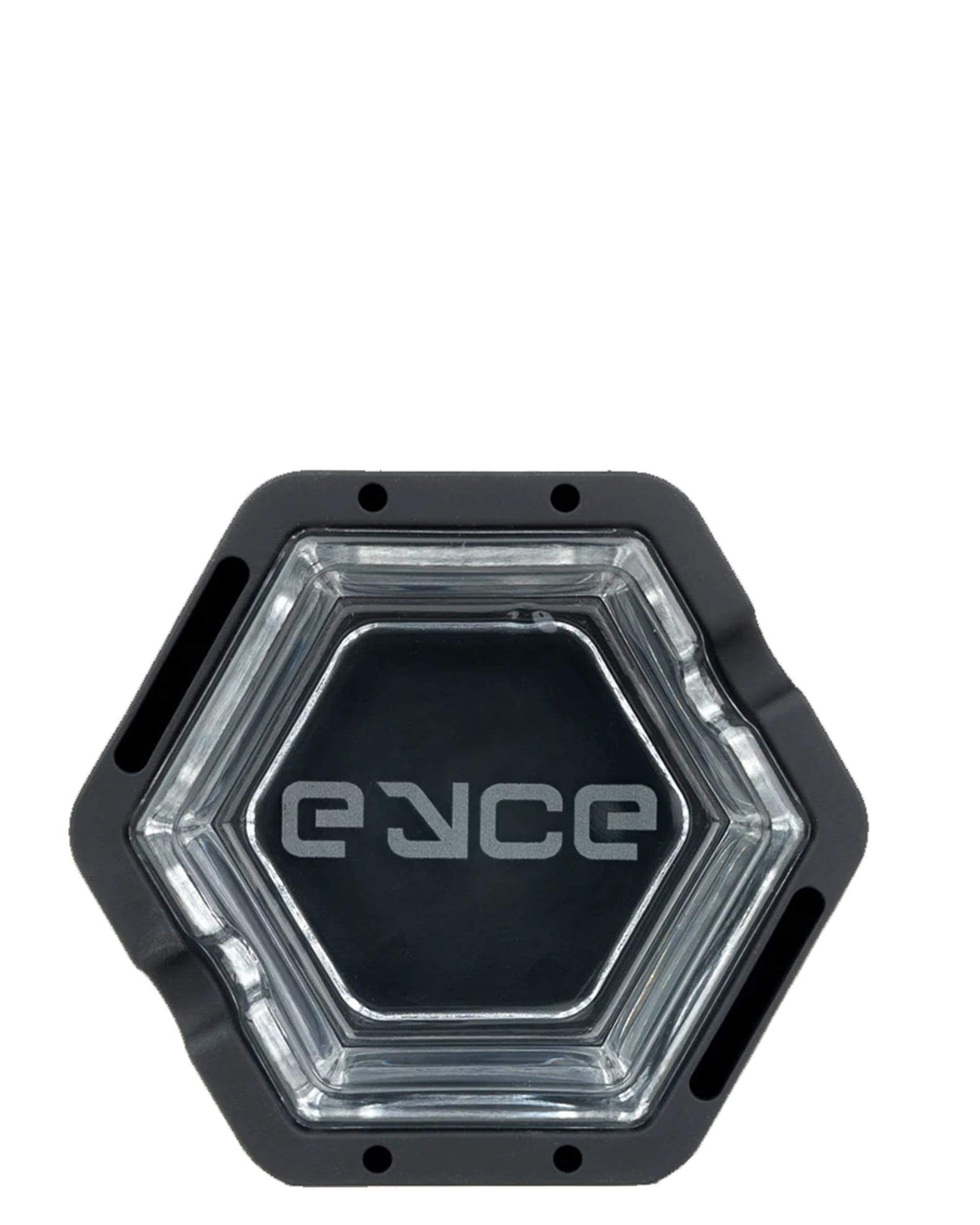 Eyce Silicone Ashtray in Black with Borosilicate Glass Inlay, Top View, Durable and Easy to Clean