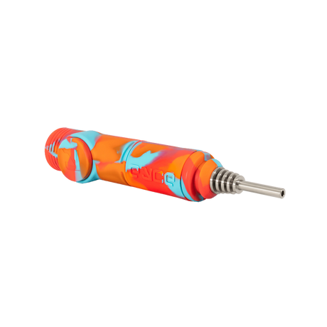 Eyce Collector in Fuego design, 6" silicone dab straw with titanium tip, angled side view