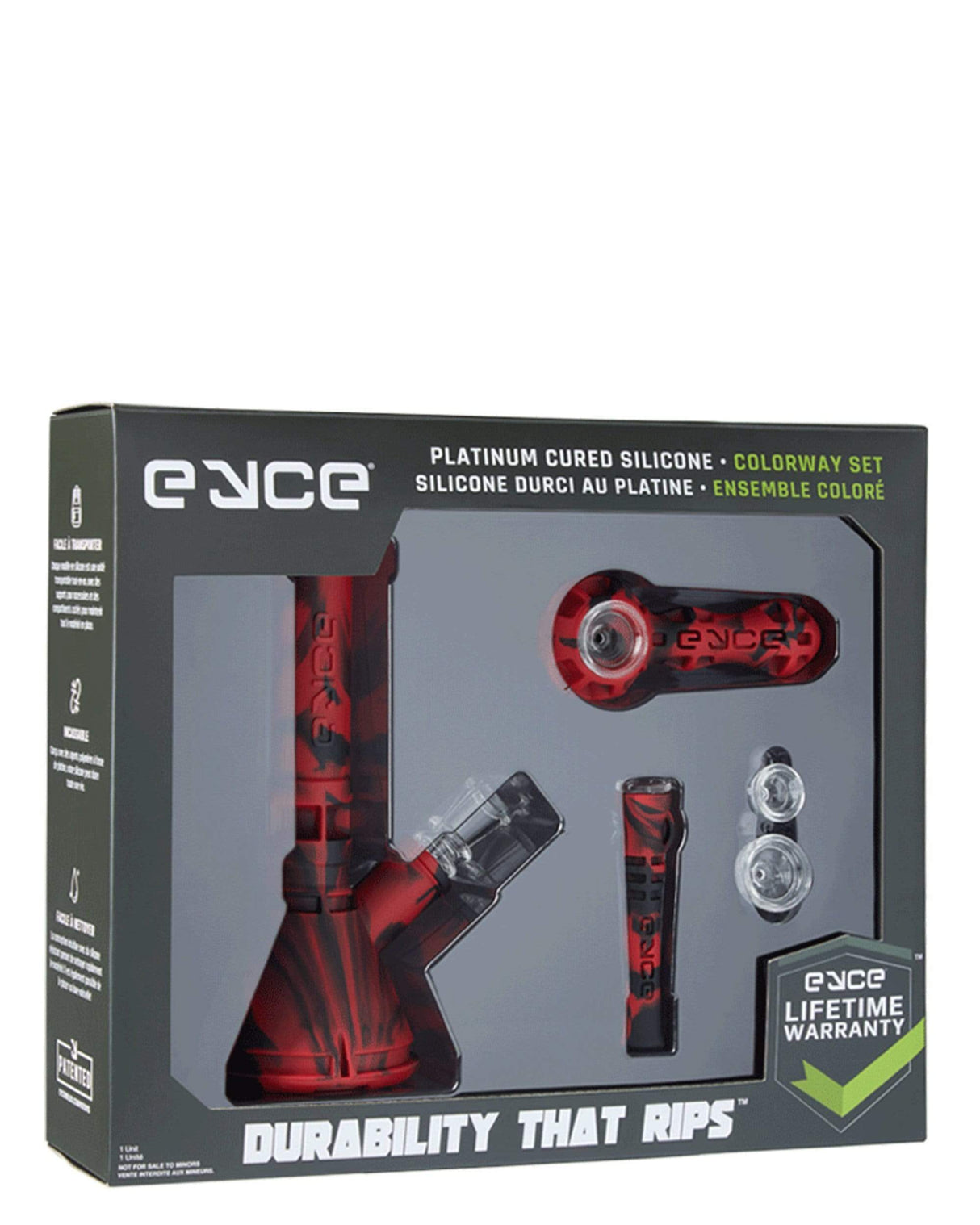 Eyce Colorway Boxed Set featuring silicone bong, lighter, and stash jar in red color variant