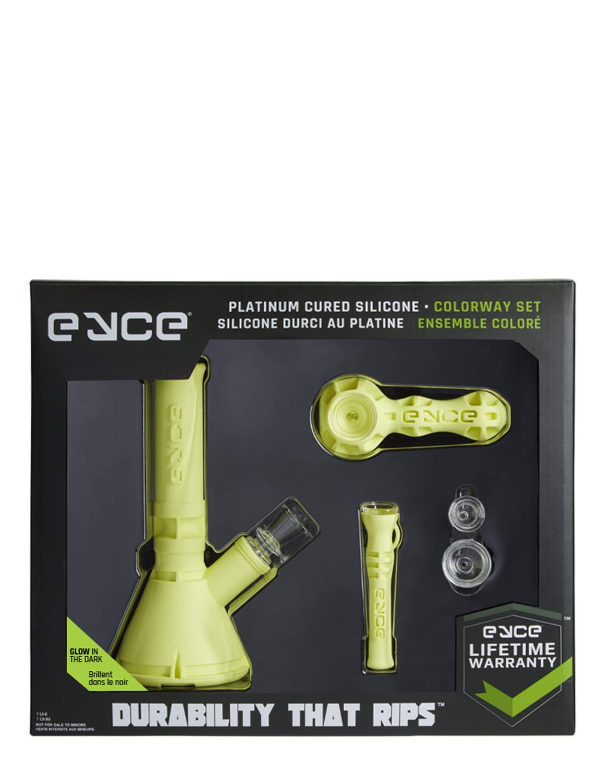 Eyce Colorway Boxed Set with Silicone Bong, Pipe, and Accessories in Neon Green