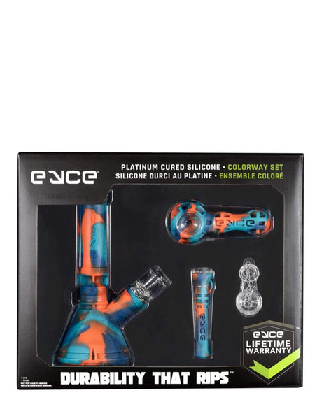Eyce Colorway Boxed Set featuring silicone bong, pipe, and accessories in blue and orange
