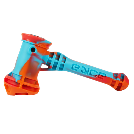 EYCE Hammer Bubbler in Fuego with Blue and Orange Silicone Design - Side View