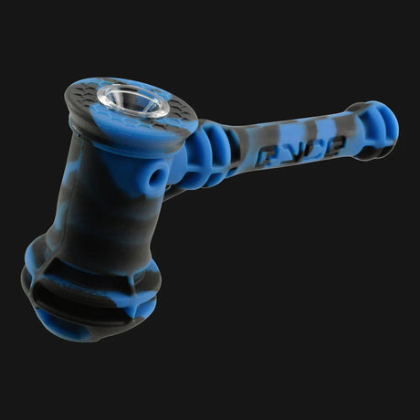 Eyce Hammer silicone bubbler in Deepblu, side view, durable with steel bowl for dry herbs