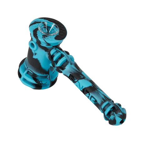 Eyce Hammer bubbler in Epic Teal, portable silicone design with steel bowl, angled side view