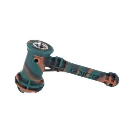Eyce Hammer silicone bubbler in rifle camo, compact design, steel bowl, angled side view