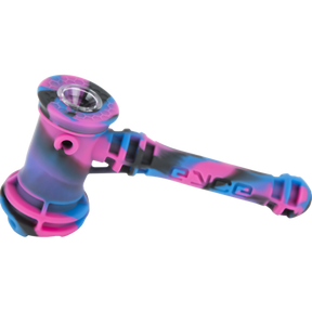 Eyce Hammer Silicone Bubbler in Unicorn Pink, Portable Design with Steel Bowl - Angled View