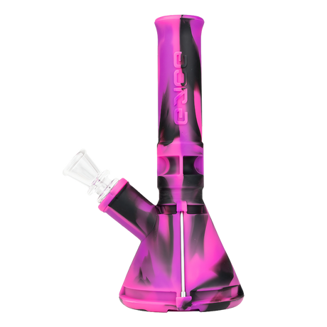 EYCE Mini Beaker in Bangin Black/Pink, 7.25" Silicone Bong with 14mm Joint, Front View