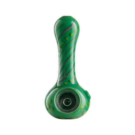 Eyce ORAFLEX Floral Spoon Pipe in green with yellow accents, durable silicone design, front view