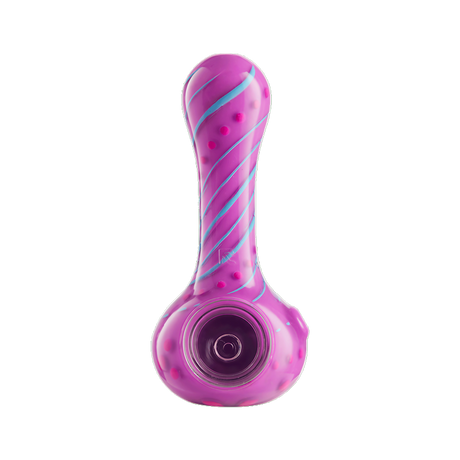 Eyce ORAFLEX Floral Spoon Pipe in Silicone with Vibrant Pink and Teal Swirls, Front View