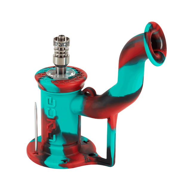 EYCE Rig 2.0 Dab Rig in Coral Snake Teal/Dark Orange with Titanium Nail - Angled View