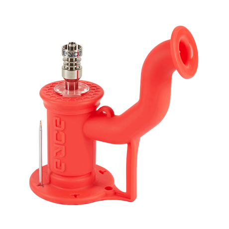 EYCE Rig 2.0 Heli Red Silicone Dab Rig with Titanium Nail - Angled Side View