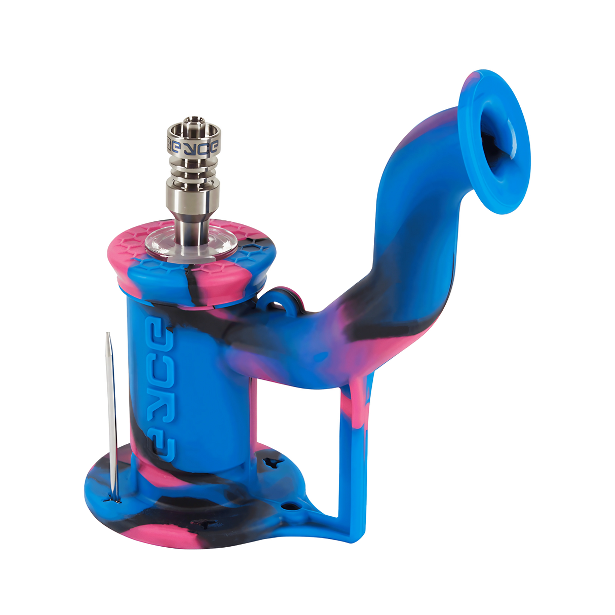 EYCE Rig 2.0 Silicone Dab Rig in Unicorn Pink with Titanium Nail - Angled Side View