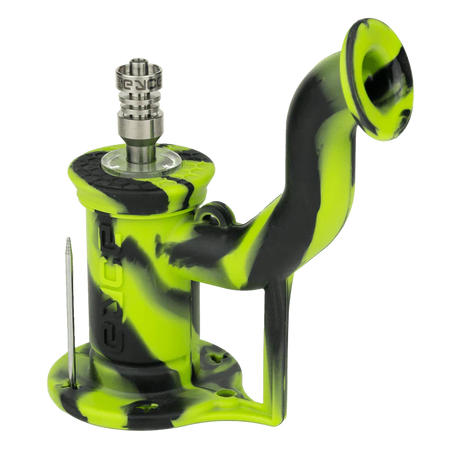 Eyce Rig II silicone dab rig in Creatrgrn, 90 degree joint, side view, portable design