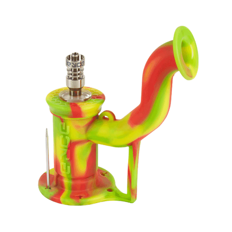 Eyce Rig II Silicone Dab Rig in vibrant red and green, 90-degree joint, portable design