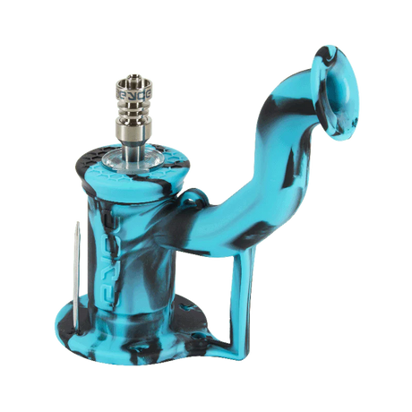 Eyce Rig II in Epic Teal, portable silicone dab rig with titanium nail, front view on seamless background