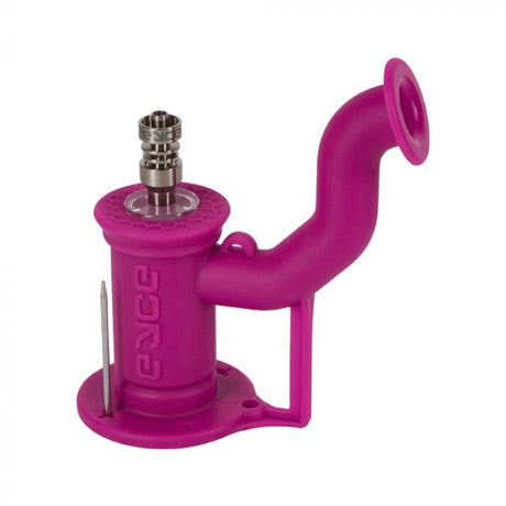 Eyce Rig II Magenta Silicone Dab Rig with Titanium Nail and 90 Degree Joint - Side View
