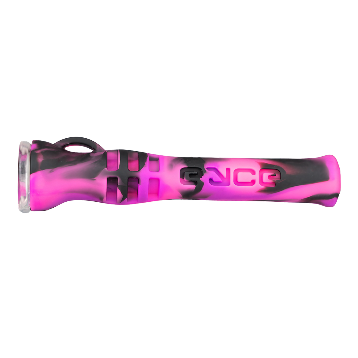 EYCE Shorty hand pipe in Bangin Pink/Black, durable silicone, portable size, front view