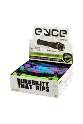 EYCE Shorty Chillum 10 Pack, silicone hand pipes with inlaid glass, various colors, front view