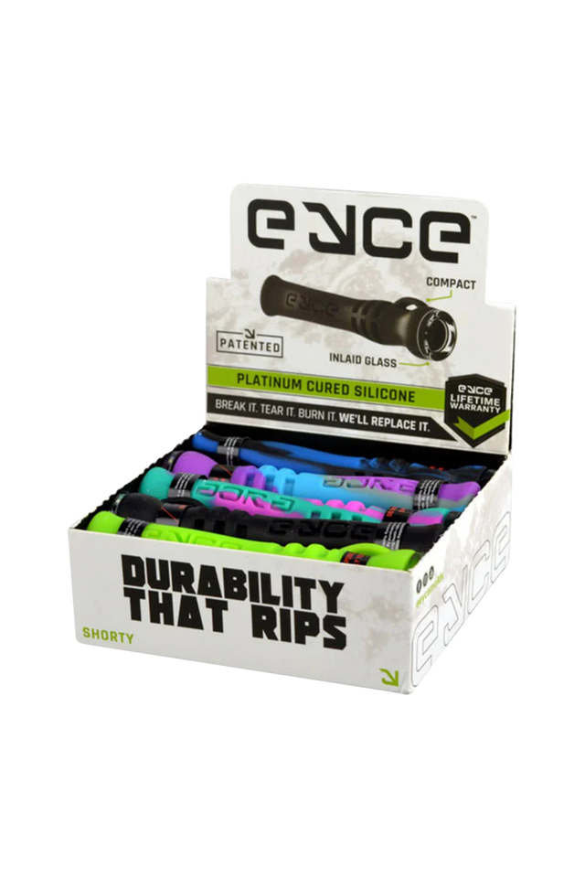 EYCE Shorty Chillum 10 Pack, silicone hand pipes with inlaid glass, various colors, front view