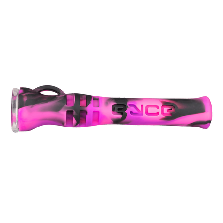 Eyce Shorty Taster in vibrant pink silicone, portable one-hitter pipe, side view on white background