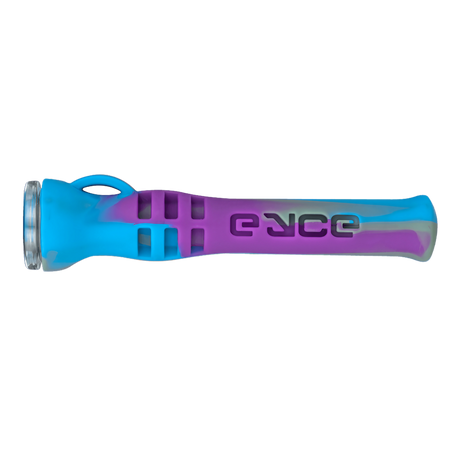 Eyce Shorty Taster hand pipe in blue and purple silicone, durable one-hitter design, front view