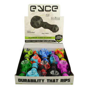 EYCE Silicone Spoon Pipes in assorted colors displayed in a 10 pack box, front view with branding