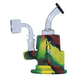 Eyce Spark Dab Rig in Rasta colors with glass on glass joint and showerhead percolator