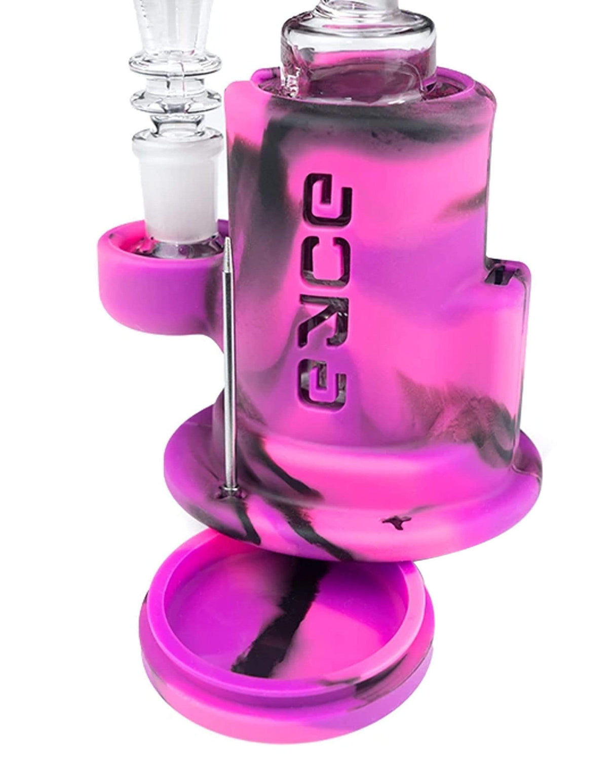 Eyce Spark Dab Rig in purple with showerhead percolator, side view on white background