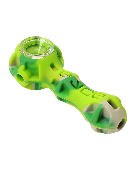 Eyce Spoon hand pipe in Arcadcamo, silicone with borosilicate glass bowl, portable design