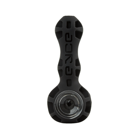 Eyce Spoon hand pipe in black, front view, made of silicone and borosilicate glass, portable and durable