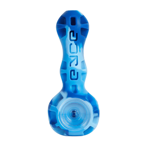 Eyce Spoon hand pipe in Blue Marble, silicone with borosilicate glass bowl, top view