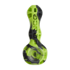 Eyce Spoon hand pipe in Creature Green, silicone with borosilicate glass bowl, front view on white background