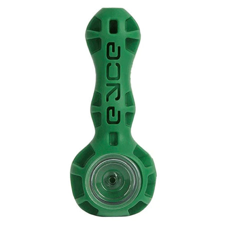 Eyce Spoon hand pipe in dark green, portable silicone design with borosilicate glass bowl, front view