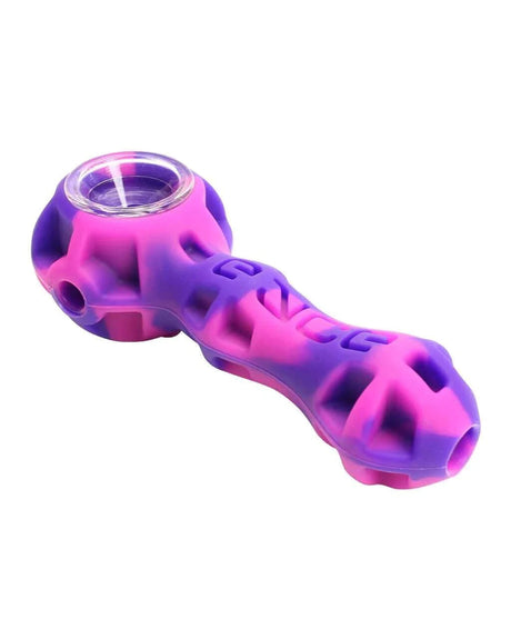 Eyce Spoon silicone hand pipe in Flowerpur, portable design with borosilicate glass bowl, front view