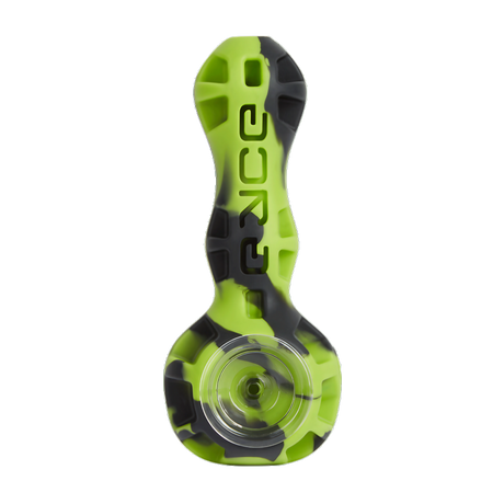 Eyce Spoon hand pipe in green, portable silicone design with borosilicate glass bowl, front view