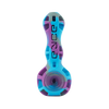 Eyce Spoon hand pipe in Mermaid Purple variant, portable silicone design with glass bowl, front view