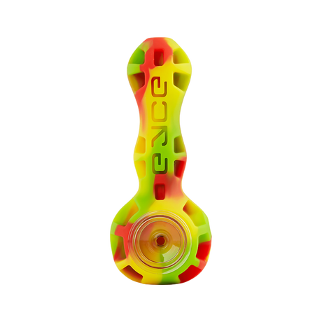 EYCE Spoon hand pipe in Rasta colors, 4" silicone, durable & travel-friendly, front view