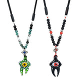 Eye Tooth Glass Pendant with Beaded String Necklace | 14" | Colors Vary