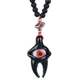 Eye Tooth Glass Pendant with Beaded String Necklace | 14" | Colors Vary